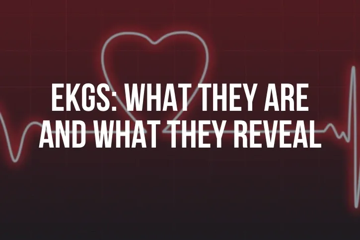 A heart with the words ekgs : what they are and what they reveal.