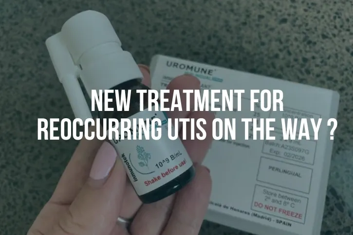 A person holding up an electronic device with text that reads " new treatment for post-occurring utis on the way ".