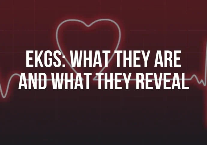 A heart with the words ekgs : what they are and what they reveal.