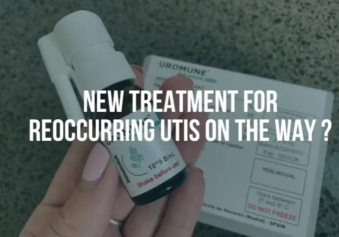 A person holding up an electronic device with text that reads " new treatment for post-occurring utis on the way ".